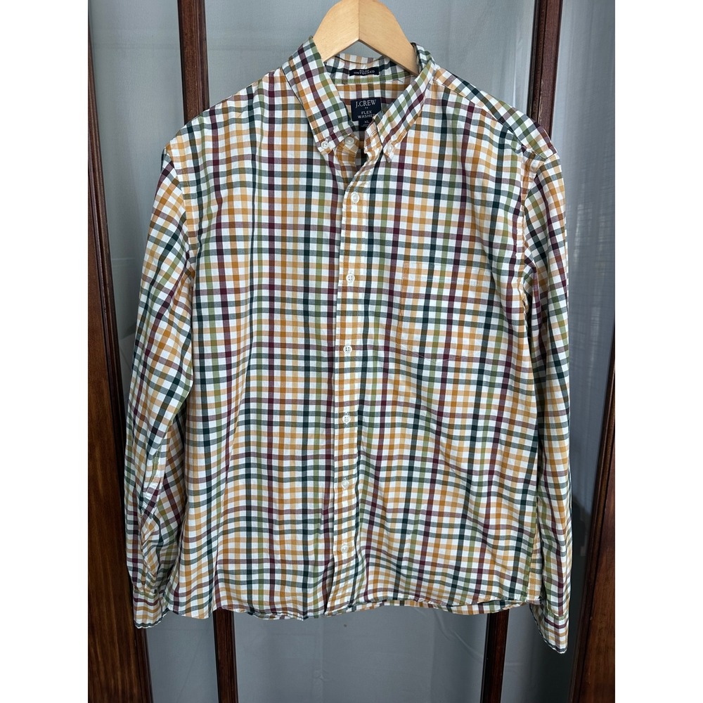 JCrew Flex Washed Slim Untucked Plaid Button Down Shirt Mens XL Multi Color